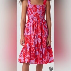 GAP Kids Smocked Midi Tank Dress Coral Floral